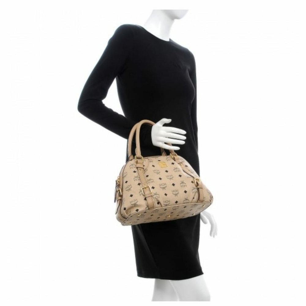 MCMVisetos Boston Satchel Beige Handbag - Picture 5 of 12